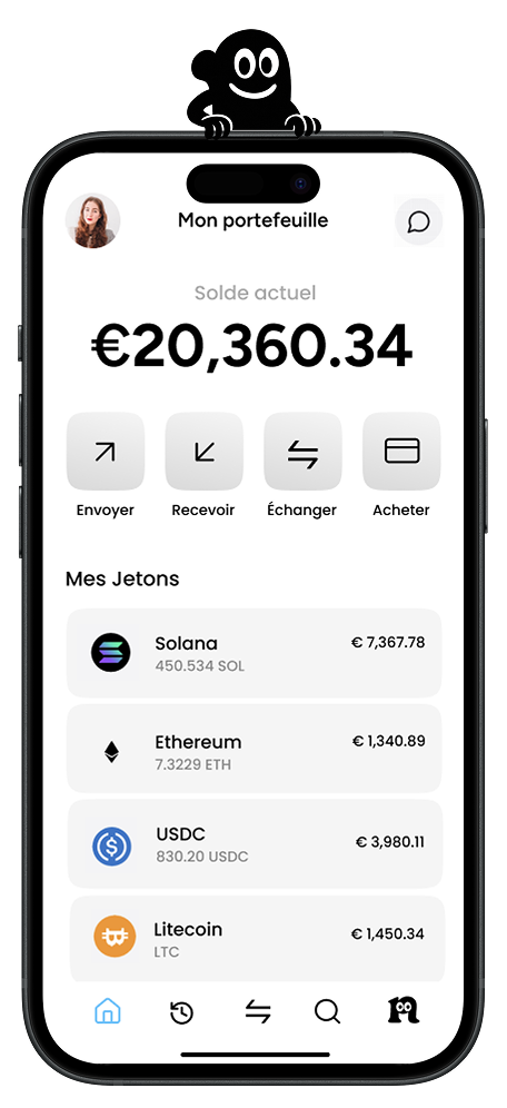 Interface Naria montrant la gestion multi-crypto