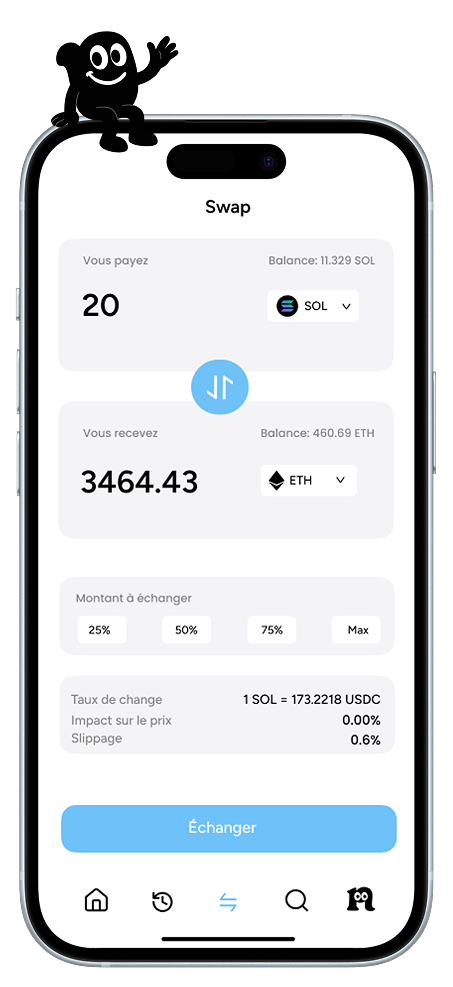 Interface Naria montrant la fonctionnalité de swap
