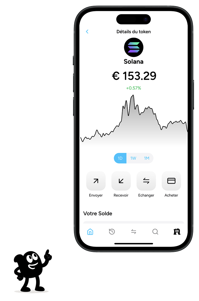 Interface Naria montrant l'envoi et la réception de crypto